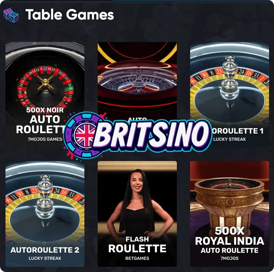 collection of table games for UK players